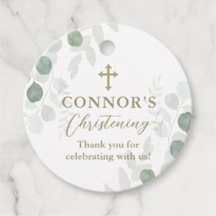Elegant Greenery Baptism or Christening Favour Tag
