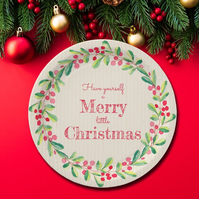 Elegant Greenery Berries Christmas Paper Plate (Creator Uploaded)