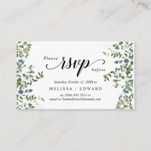 Elegant Greenery, Black, RSVP respond, Reply Enclosure Card