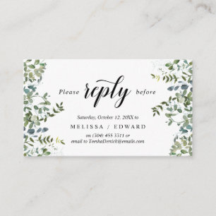 Elegant Greenery, Black, RSVP respond, Reply Enclosure Card