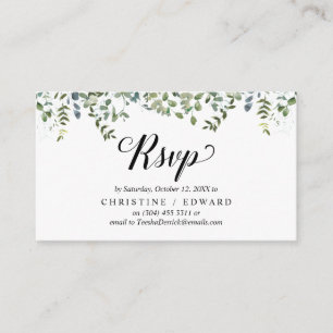 Elegant Greenery, Black Script, RSVP respond Enclosure Card