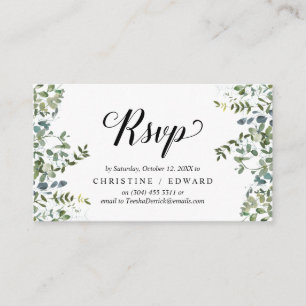 Elegant Greenery, Black Script, RSVP respond Enclosure Card