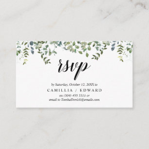Elegant Greenery, Black Script, RSVP respond Enclosure Card