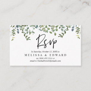 Elegant Greenery, Black Script, RSVP respond Enclosure Card