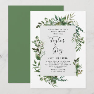 Elegant Greenery Border  Bridal Shower Invitation