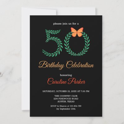 Elegant Greenery Botanical Butterfly 50th Birthday