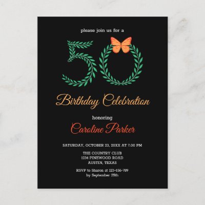 Elegant Greenery Botanical Butterfly 50th Birthday