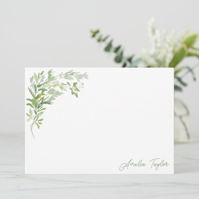 Elegant Greenery Botanical Personalized Stationery Card (Standing Front)