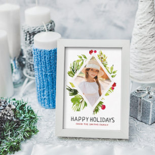 Elegant Greenery Botanical Photo Holiday Mini Card