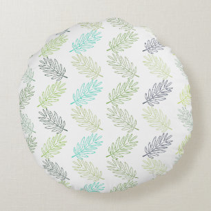 Elegant Greenery Botanical Tropical Leaves Pattern Round Pillow