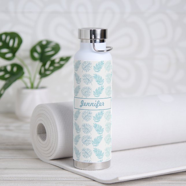 Elegant Greenery Botanical Tropical Leaves Pattern Water Bottle (Yoga)
