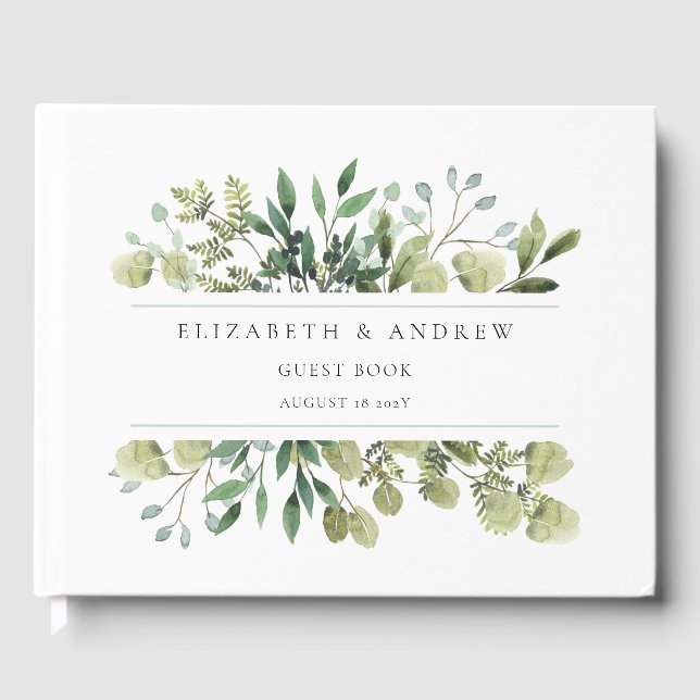 Elegant Greenery Botanical Wedding Guest Book (Front)