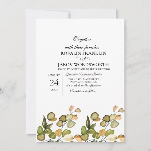 Elegant Greenery Botanical wedding Invitation card (Front)