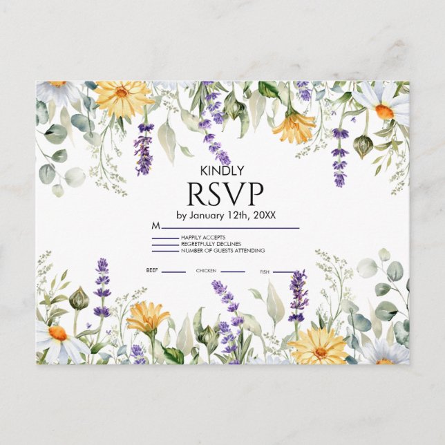 Elegant Greenery Botanical  Wedding RSVP Card (Front)