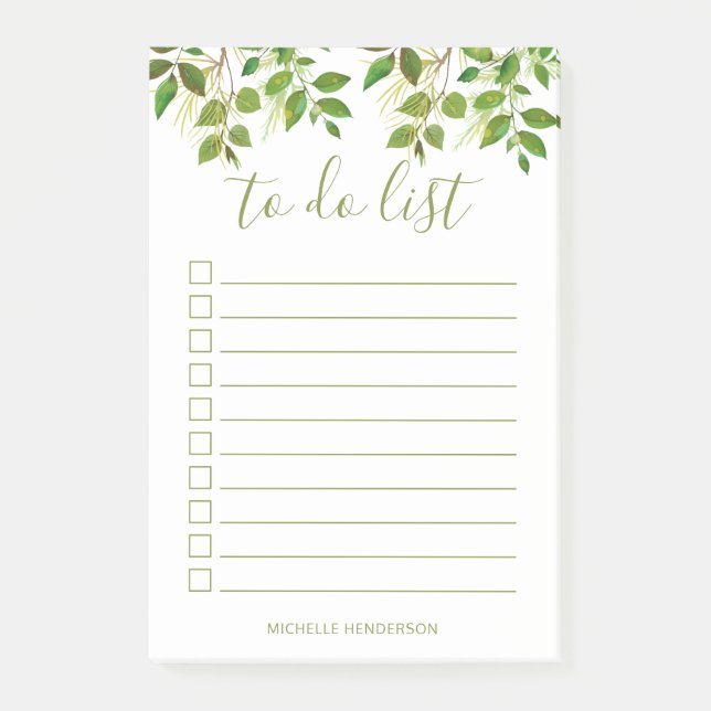 Elegant Greenery Botanical Wedding To Do List Post-it Notes (Front)