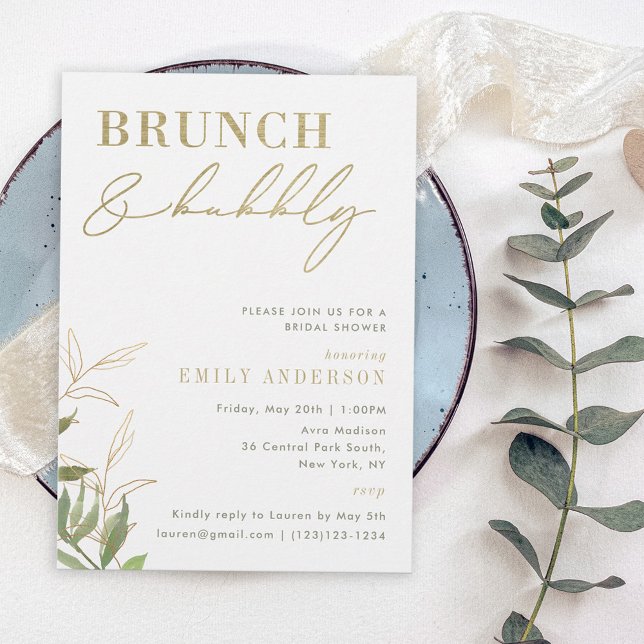 Elegant Greenery Bridal Shower Brunch and Bubbly Invitation (Creator Uploaded)