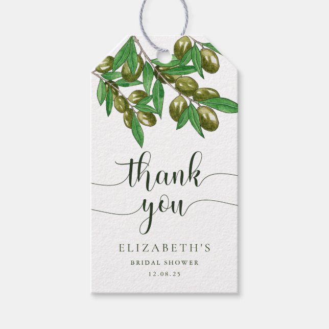 Elegant greenery bridal shower gift tags (Front)