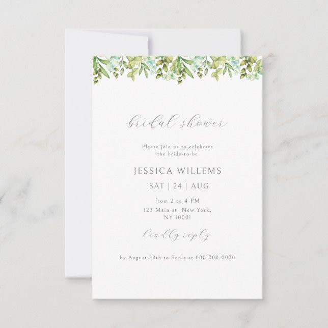 Elegant Greenery Bridal Shower Invitation (Front)