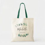 Elegant Greenery Bridesmade Eucalyptus Leaf Name  Tote Bag<br><div class="desc">This is an elegant graceful eucalyptus leaves design are great to have on this tote bag. The amazing part here is that you can personalize it by adding a name and your own text. If you can not find what you are looking for just send me a message by email...</div>