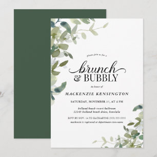 Elegant Greenery Brunch Bubbly Shower Invitation