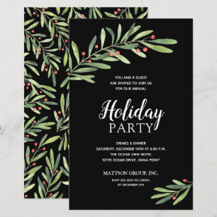 Elegant Greenery Budget Black Holiday Invitations