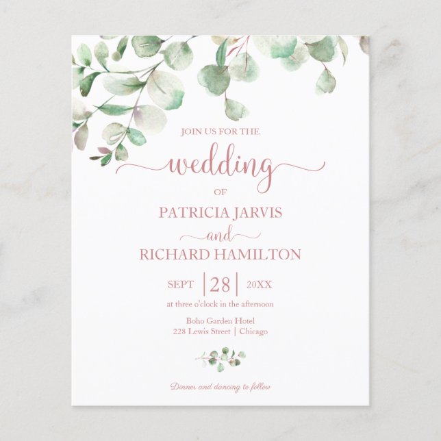 Elegant Greenery Budget Wedding  Invitation (Front)
