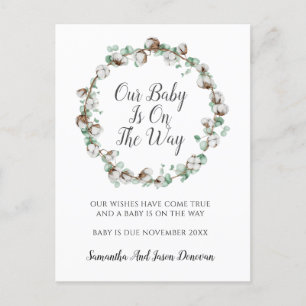 Elegant Greenery Buds Watercolor Floral Pregnancy  Announcement Postcard