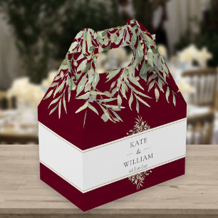 Elegant Greenery Burgundy Wedding Favor Box