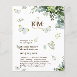 Elegant Greenery Butterflies Wedding Invitations Flyer
