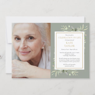 Elegant Greenery Celebration of Life Photo Invitation
