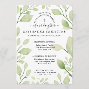 Elegant Greenery Christian Cross Invitation