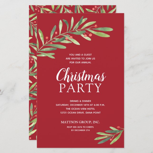 Elegant Greenery Christmas Budget Invitations (Front/Back)