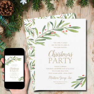 Elegant Greenery Christmas Party Invitation
