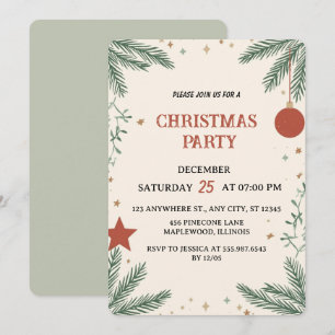 Elegant Greenery Christmas Party Invitation Card