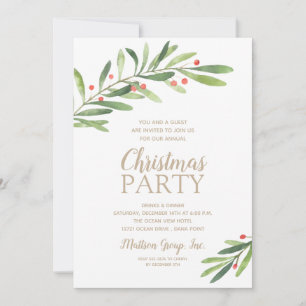 Elegant Greenery Christmas Party Invitations