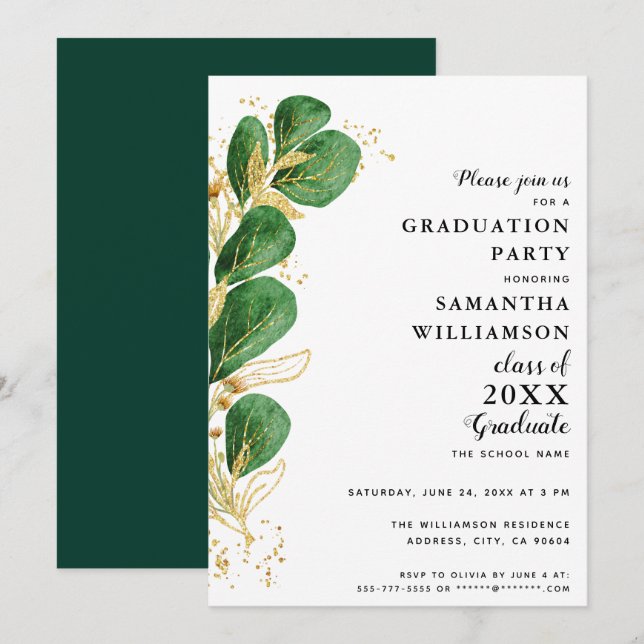 Elegant Greenery Class of 2025 Graduation Invitation (Front/Back)