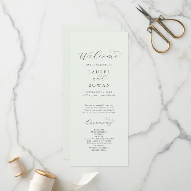 Elegant Greenery Coordinate Wedding Program (Front/Back In Situ)