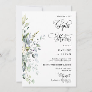 Elegant Greenery Couples Shower QR Code Photo  Invitation