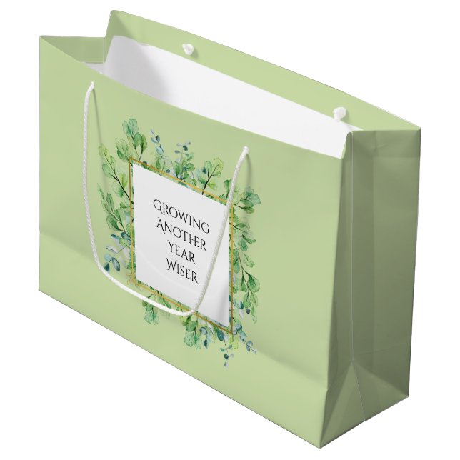Elegant Greenery Custom Birthday Party Large Gift Bag (Front Angled)