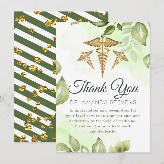 Elegant Greenery Doctor Thank You Card (Front/Back)