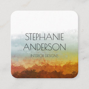 Elegant Greenery Earthy Brown Watercolor Abstract Square Business Card