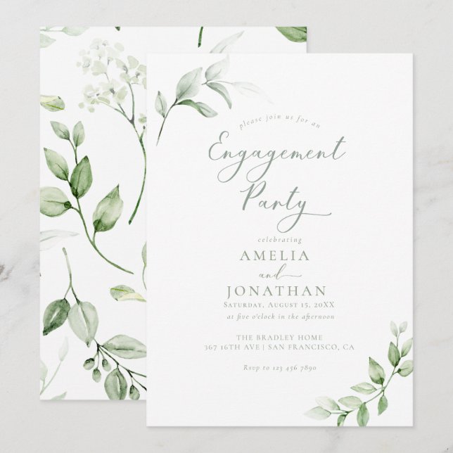  Elegant Greenery Engagement Party Invitations (Front/Back)