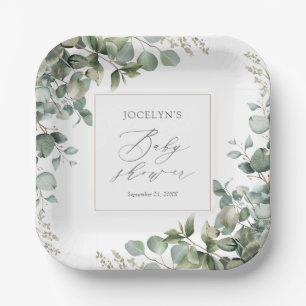 Elegant Greenery Eucalyptus Baby Shower Paper Plate