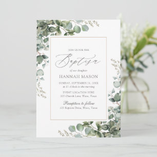 Elegant Greenery Eucalyptus Baptism Invitation