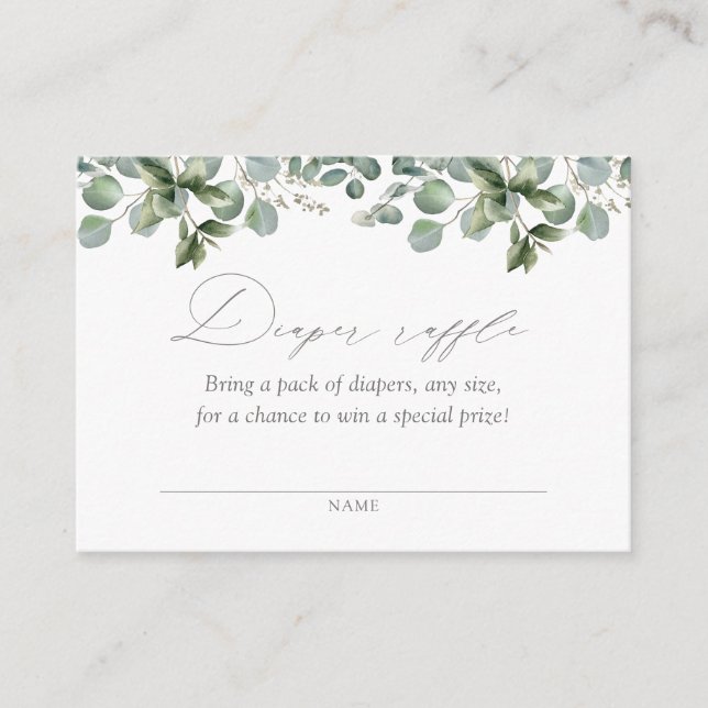 Elegant Greenery Eucalyptus Diaper Raffle Ticket Enclosure Card (Front)