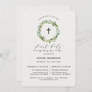 Elegant Greenery Eucalyptus First Communion Invitation