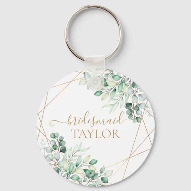 Elegant Greenery Eucalyptus Gold Bridesmaid Keychain (Front)