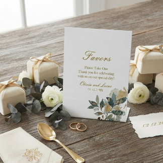 Elegant greenery Eucalyptus Gold Foil Botanical Pedestal Sign