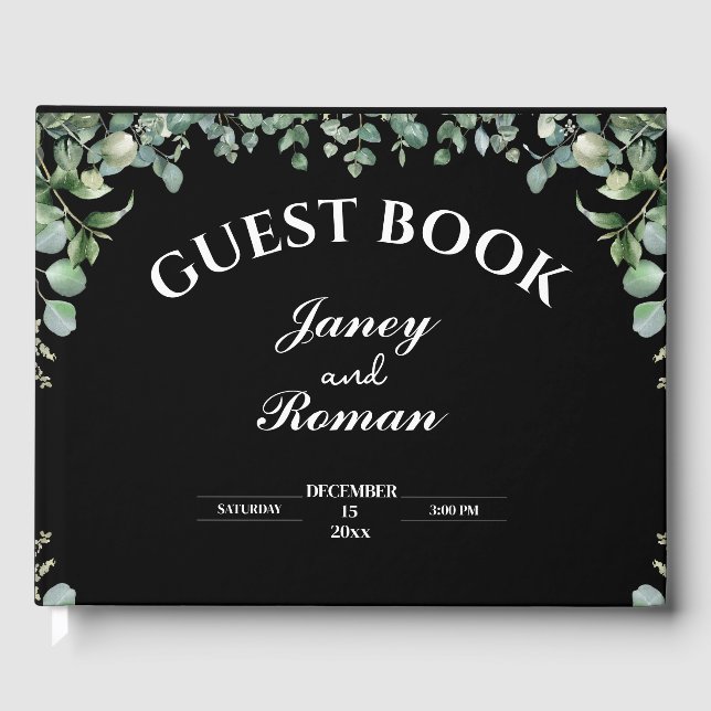 Elegant Greenery Eucalyptus Leaves Rustic Wedding Guest Book (Front)