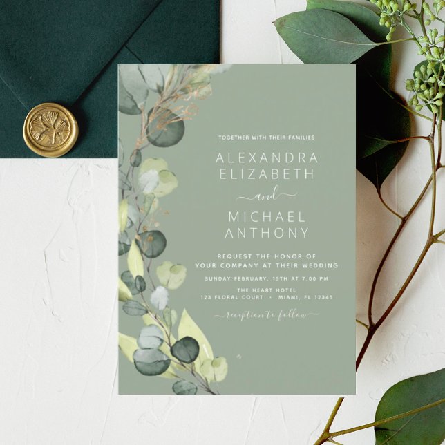 Elegant Greenery Eucalyptus Leaves Rustic Wedding Invitation (Creator Uploaded)